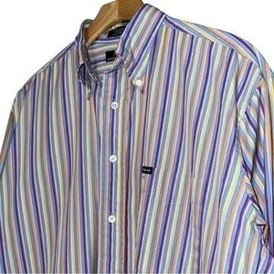 Faconnable Men’s Size M Blue Yellow Purple Orange Striped Button Down Shirt